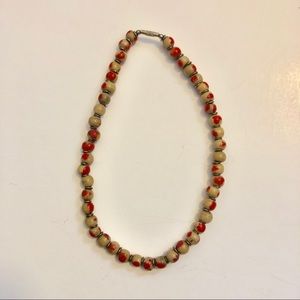 Tan and Red Beaded Necklace